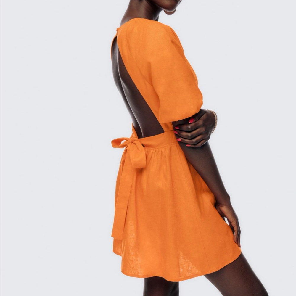 Reformation Irwin Linen Mini Dress - Orange Citrus - Open Back - Size 2 - BNWOT